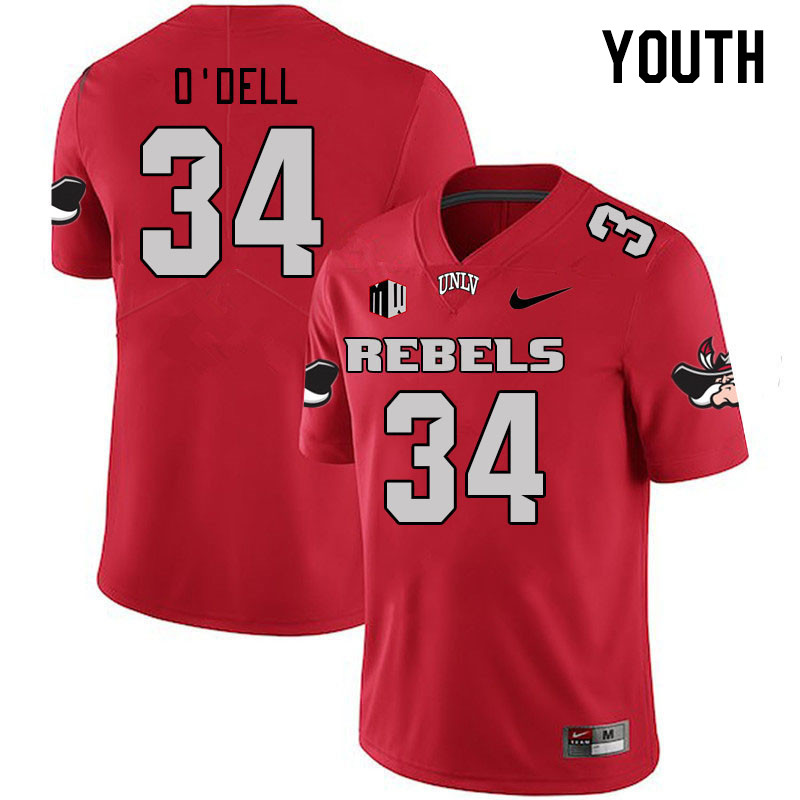 Youth #34 Tyray O'Dell UNLV Rebels 2023 College Football Jerseys Stitched-Scarlet